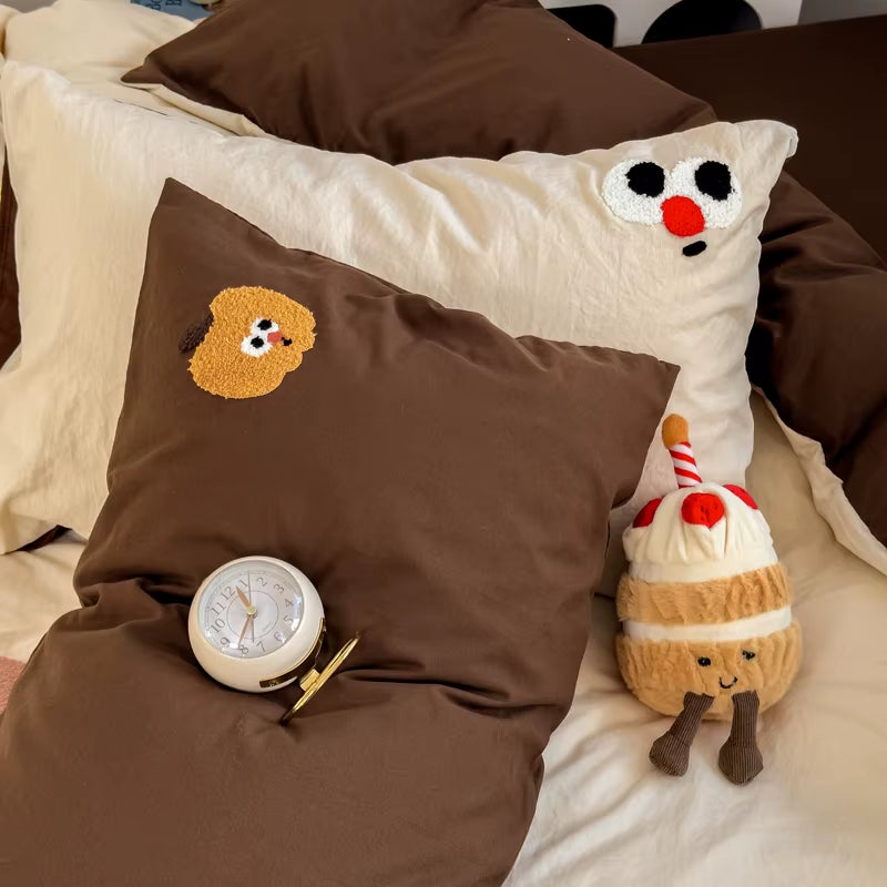 LD"Brown Stripe Bedding Comforter Set Pillowcase Bed Sheet Single Full Size Bed Linen Duvet Cover Set Queen/King Double Single Bed