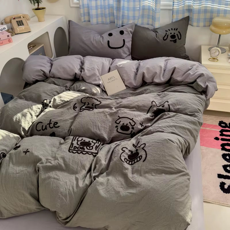 LD"Brown Stripe Bedding Comforter Set Pillowcase Bed Sheet Single Full Size Bed Linen Duvet Cover Set Queen/King Double Single Bed