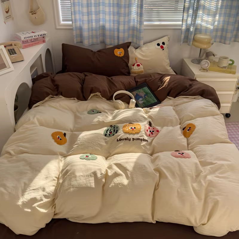 LD"Brown Stripe Bedding Comforter Set Pillowcase Bed Sheet Single Full Size Bed Linen Duvet Cover Set Queen/King Double Single Bed