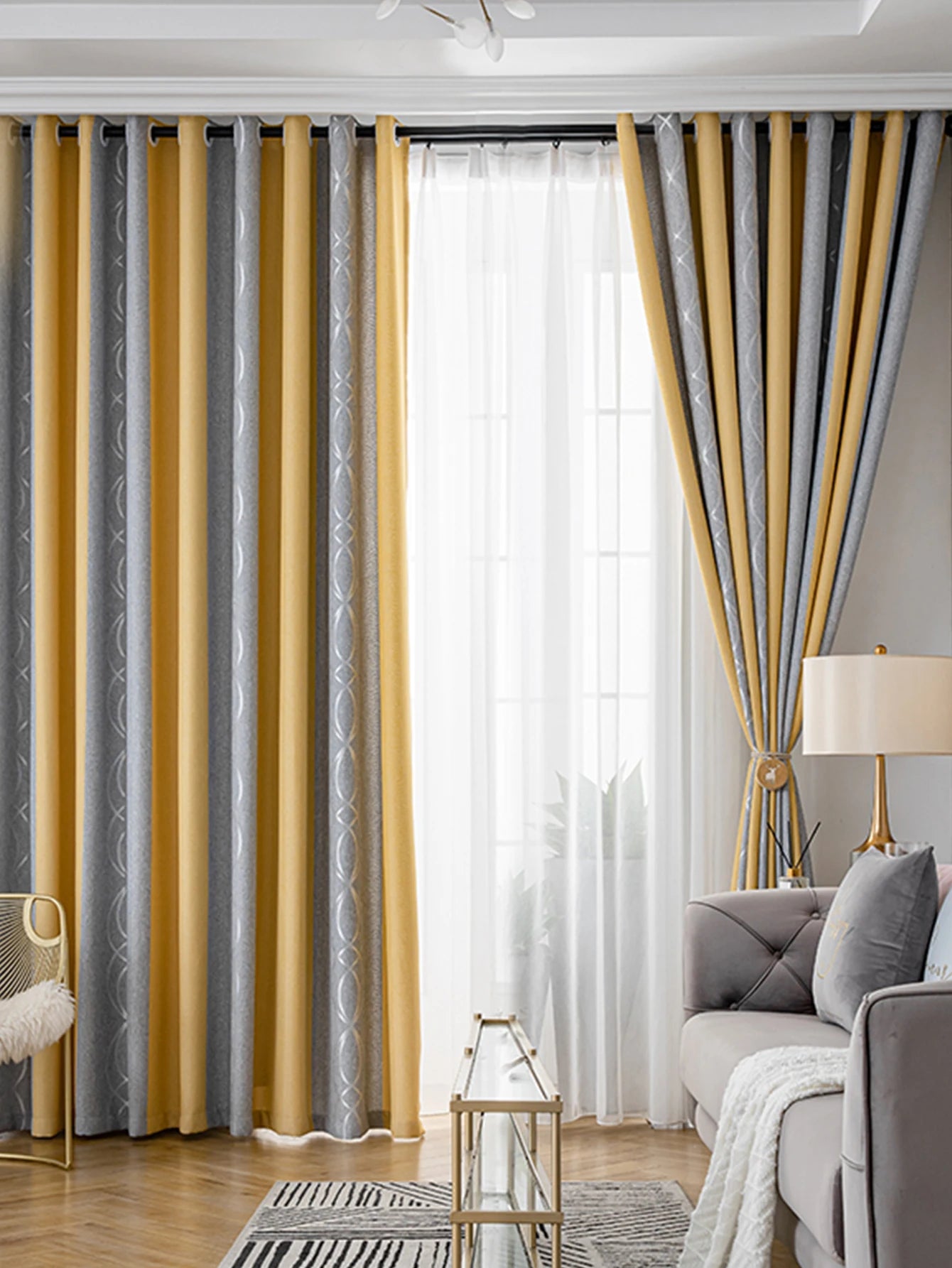 LD"New Thickened Striped Jacquard Curtains for Kids Children'S Room Living Room Bedroom Seamless Splicing Curtain Fabric