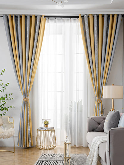 LD"New Thickened Striped Jacquard Curtains for Kids Children'S Room Living Room Bedroom Seamless Splicing Curtain Fabric
