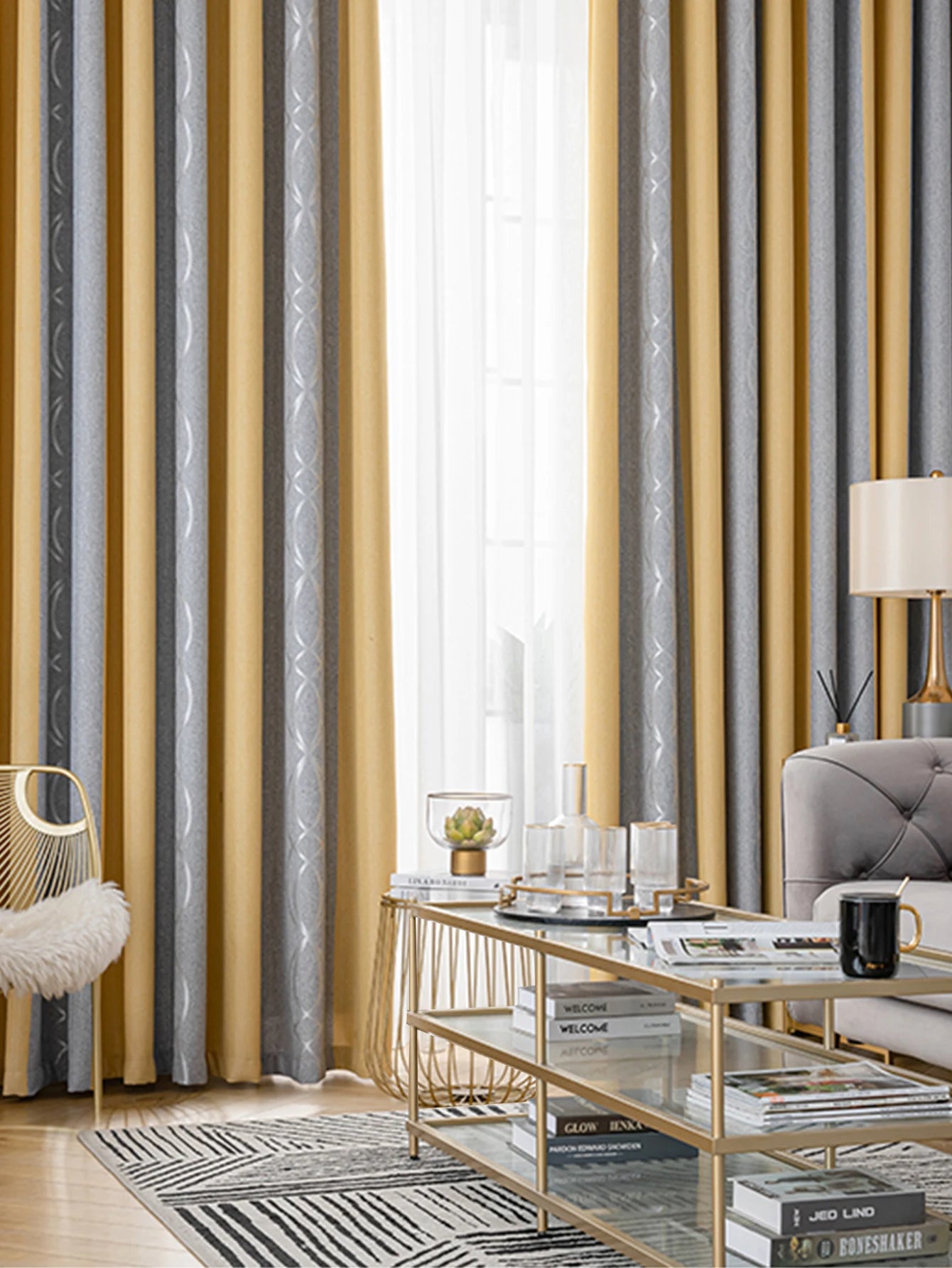 LD"New Thickened Striped Jacquard Curtains for Kids Children'S Room Living Room Bedroom Seamless Splicing Curtain Fabric