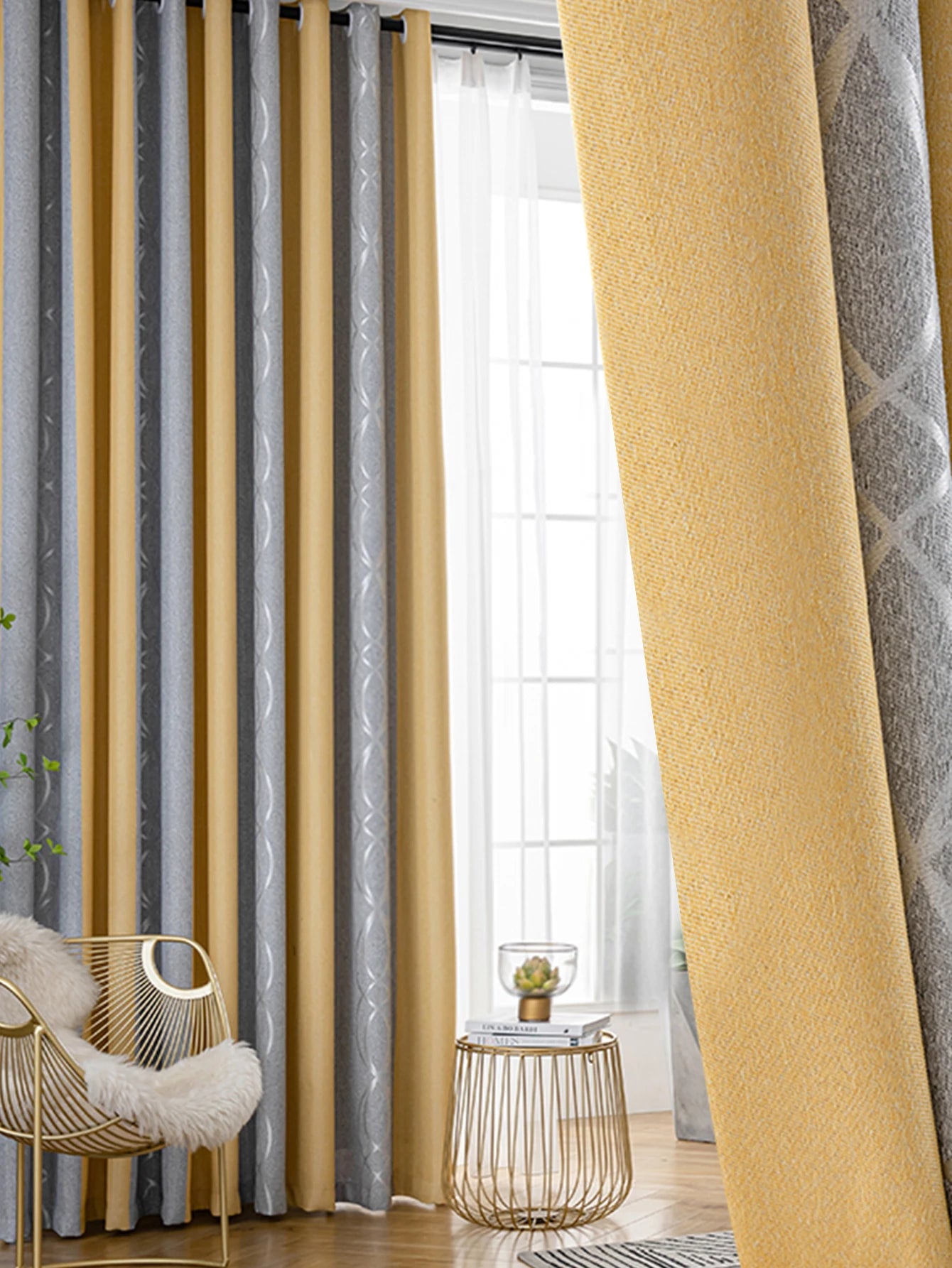 LD"New Thickened Striped Jacquard Curtains for Kids Children'S Room Living Room Bedroom Seamless Splicing Curtain Fabric