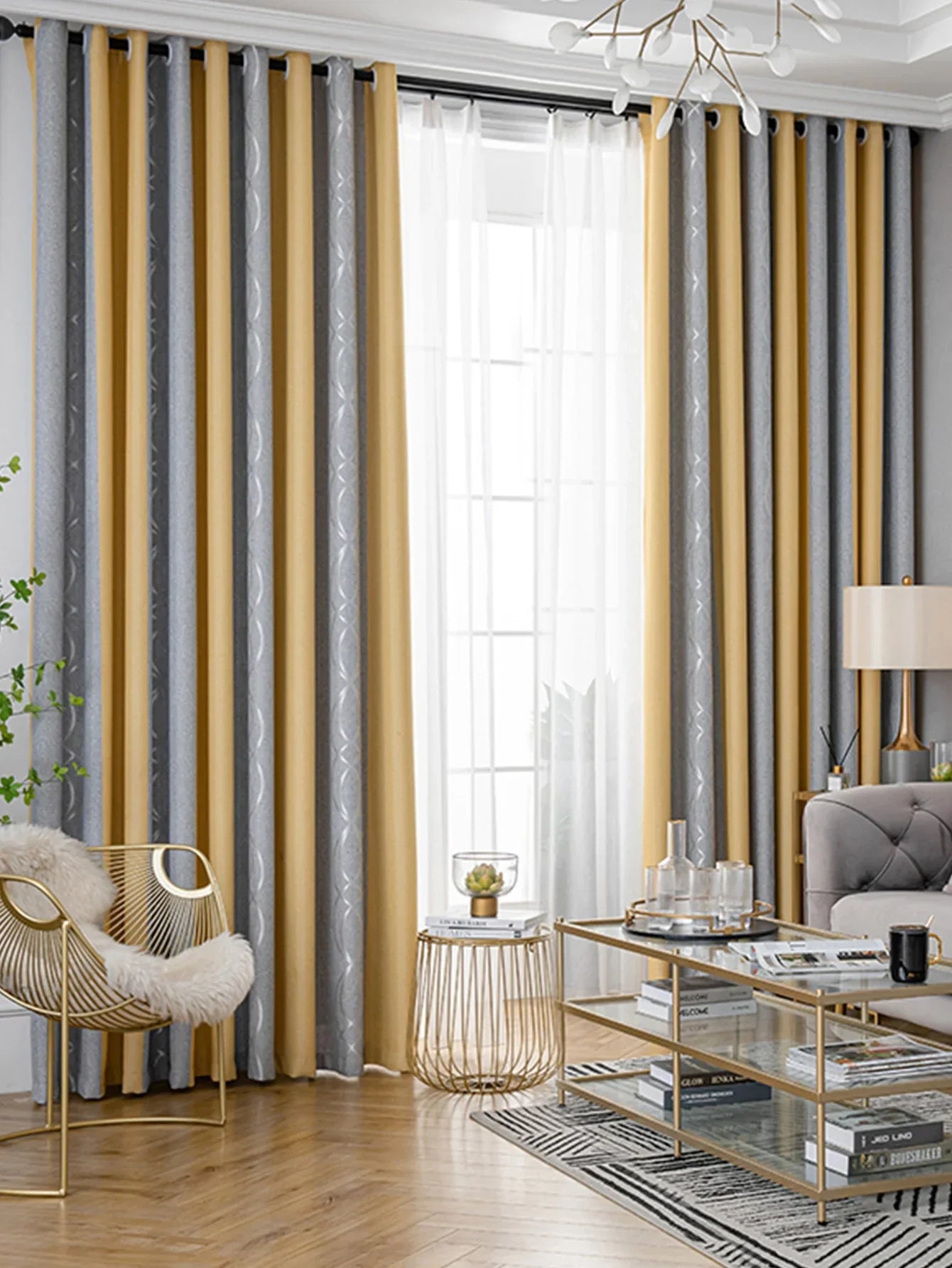 LD"New Thickened Striped Jacquard Curtains for Kids Children'S Room Living Room Bedroom Seamless Splicing Curtain Fabric