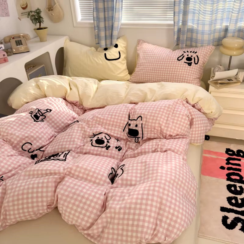 LD"Brown Stripe Bedding Comforter Set Pillowcase Bed Sheet Single Full Size Bed Linen Duvet Cover Set Queen/King Double Single Bed