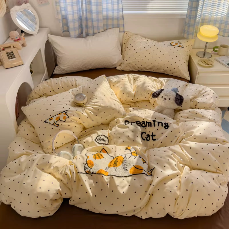 LD"Brown Stripe Bedding Comforter Set Pillowcase Bed Sheet Single Full Size Bed Linen Duvet Cover Set Queen/King Double Single Bed