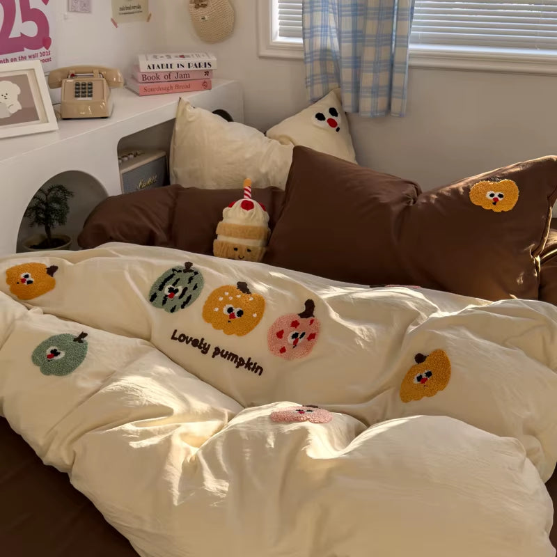 LD"Brown Stripe Bedding Comforter Set Pillowcase Bed Sheet Single Full Size Bed Linen Duvet Cover Set Queen/King Double Single Bed