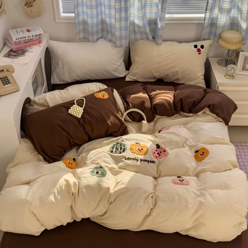 LD"Brown Stripe Bedding Comforter Set Pillowcase Bed Sheet Single Full Size Bed Linen Duvet Cover Set Queen/King Double Single Bed