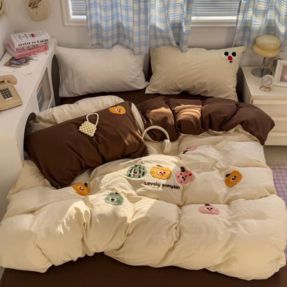 LD"Brown Stripe Bedding Comforter Set Pillowcase Bed Sheet Single Full Size Bed Linen Duvet Cover Set Queen/King Double Single Bed