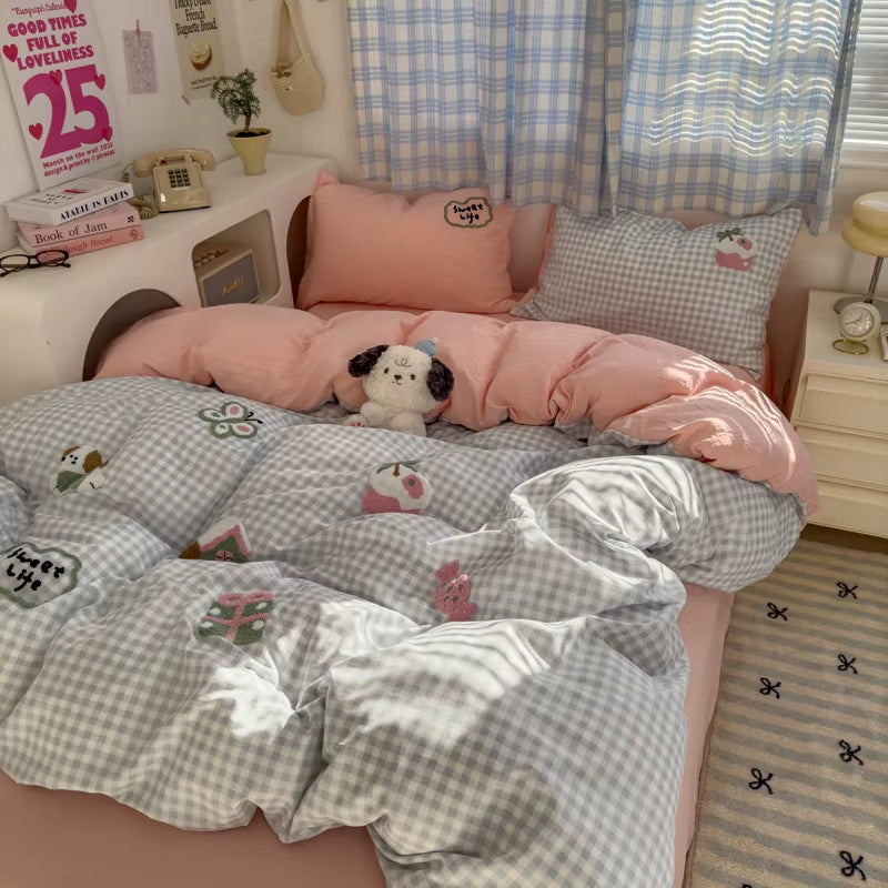 LD"Brown Stripe Bedding Comforter Set Pillowcase Bed Sheet Single Full Size Bed Linen Duvet Cover Set Queen/King Double Single Bed