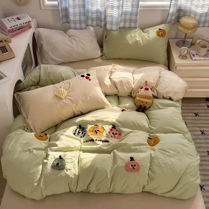 LD"Brown Stripe Bedding Comforter Set Pillowcase Bed Sheet Single Full Size Bed Linen Duvet Cover Set Queen/King Double Single Bed